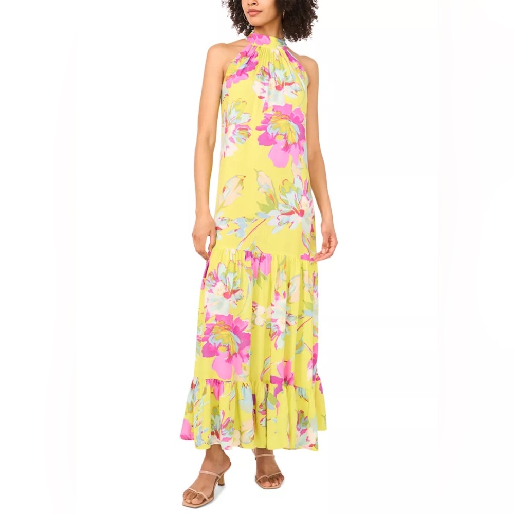 Vince Camuto Yellow and Pink Floral Maxi Dress
